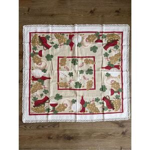 Vintage Grapes & Wine Table Cloth in Red, Green, Gold on Cream